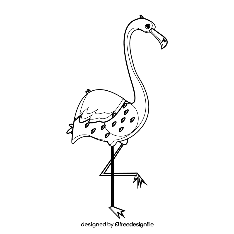 Flamingo bird cartoon black and white clipart