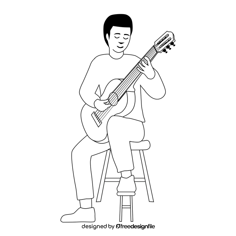 Classical guitar player drawing black and white clipart