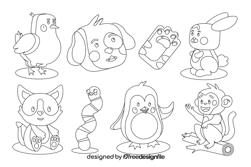 Cute animals black and white vector