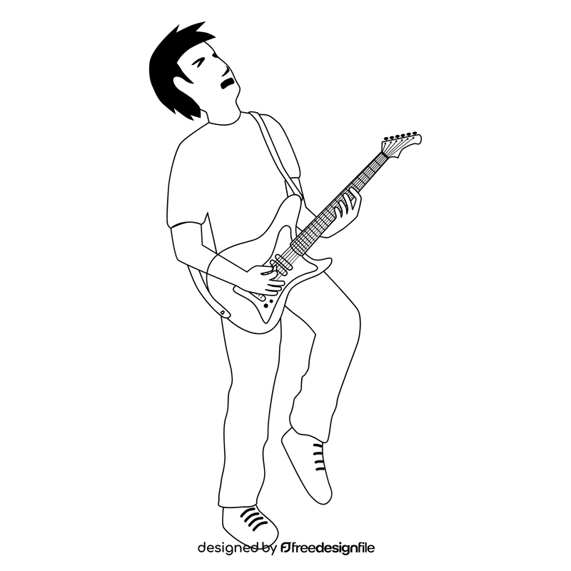 Electric guitar player drawing black and white clipart