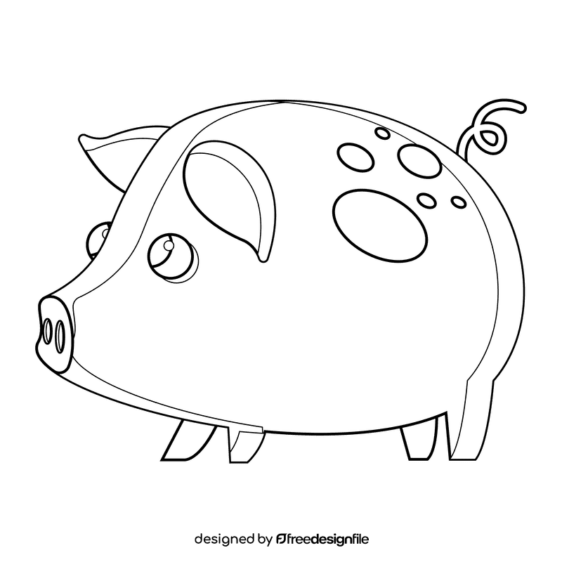 Cute farm pig black and white clipart
