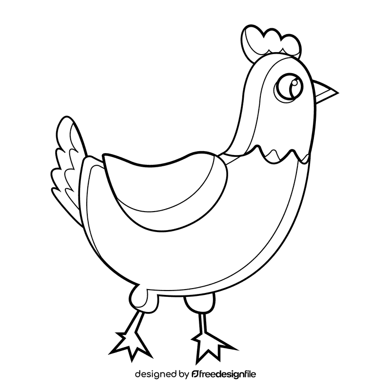 Cute farm chicken black and white clipart