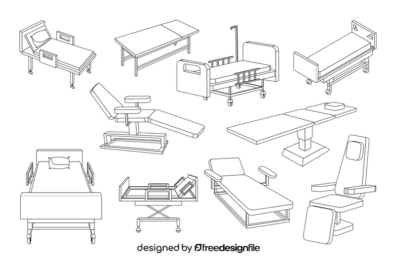 Hospital bed black and white vector