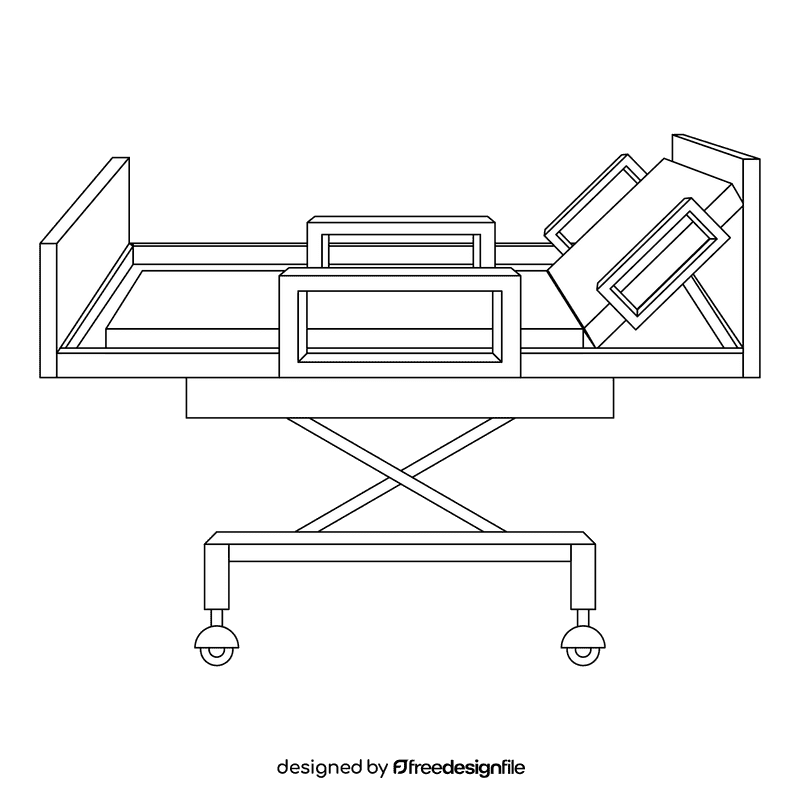 Hospital bed medical bed on wheels on the side black and white clipart