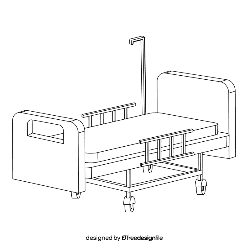 Hospital bed medical bed with grab handle black and white clipart