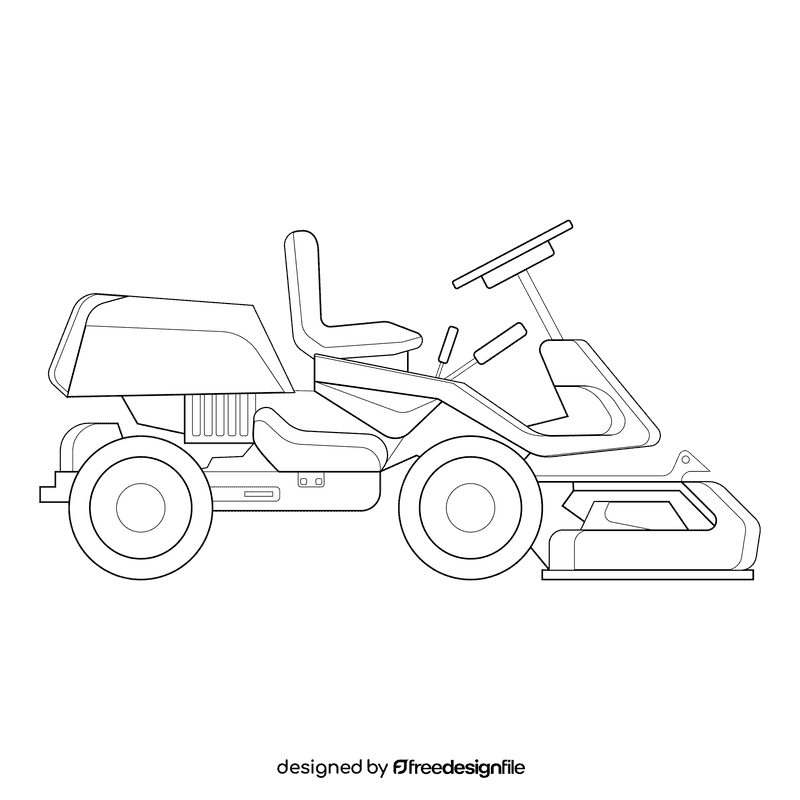 Lawn mower rider black and white clipart