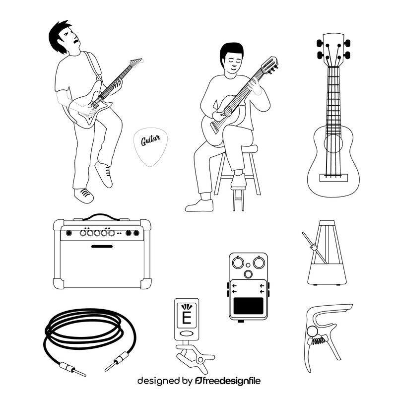 Guitar playing set black and white vector
