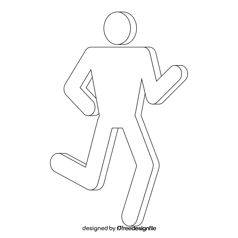 Stickman run black and white clipart