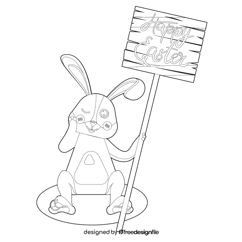 Easter bunny with a sign black and white clipart