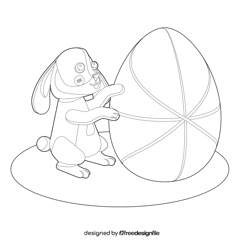 Easter bunny and big egg black and white clipart