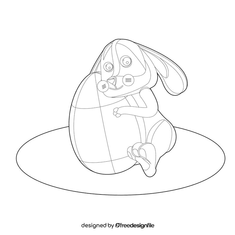 Easter bunny hugs an egg black and white clipart