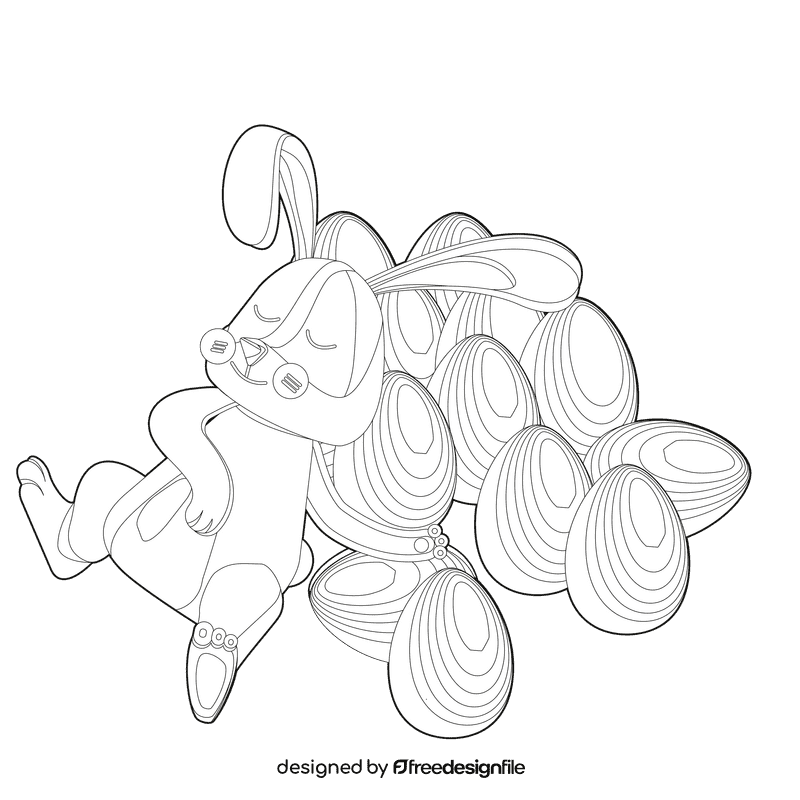 Easter bunny sleeping black and white clipart