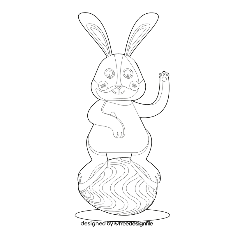 Easter bunny standing on egg black and white clipart
