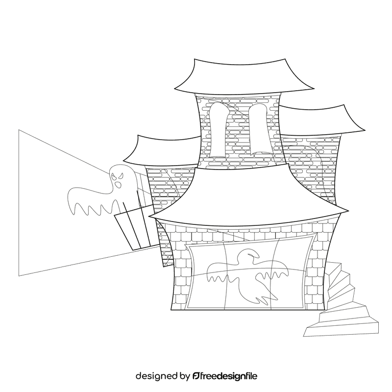 House with stairs black and white clipart