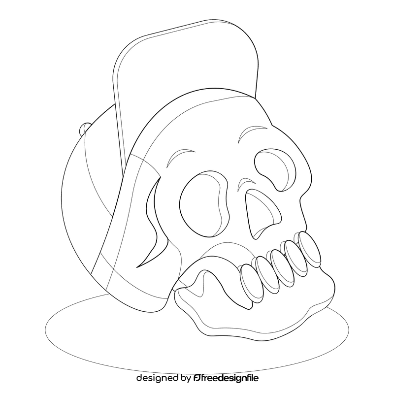 Skull in cap black and white clipart