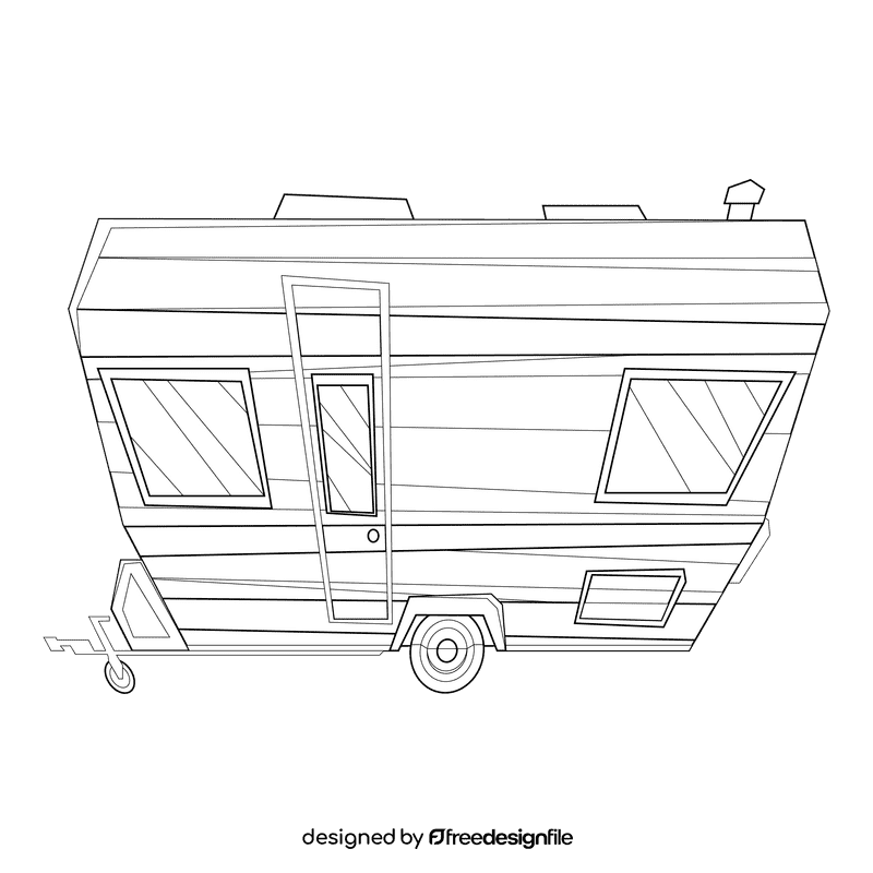 Caravan trailer black and white clipart