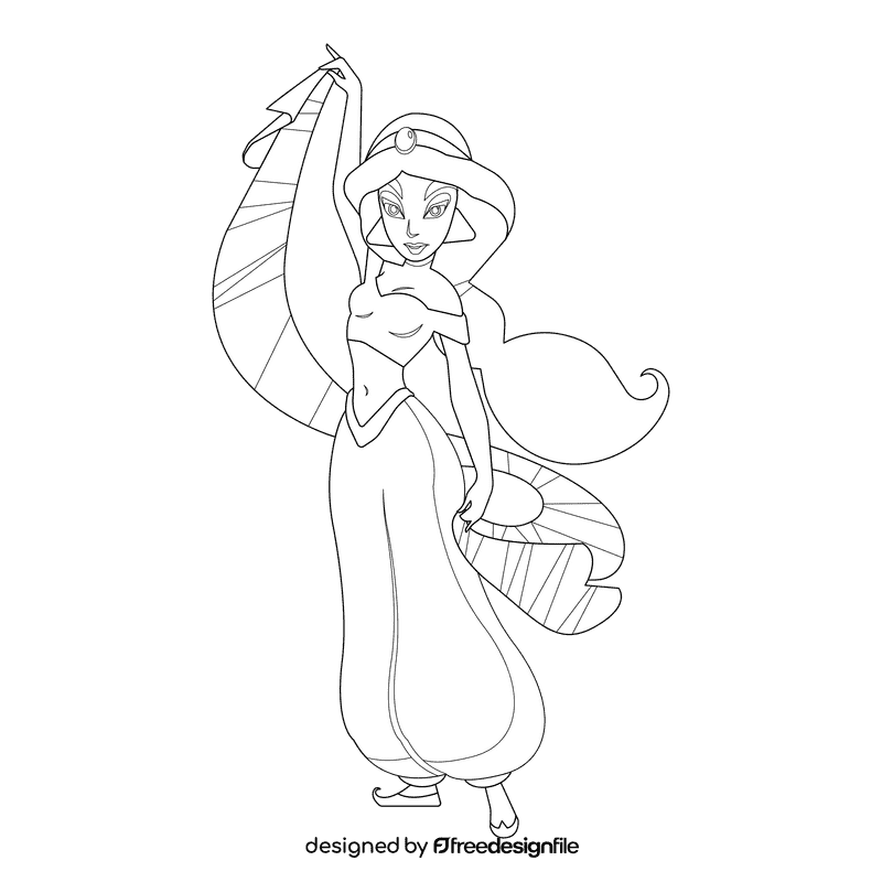 Disney cartoon character Jasmine black and white clipart