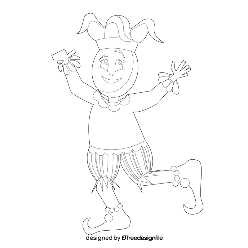 Jester in a blue sweater black and white clipart