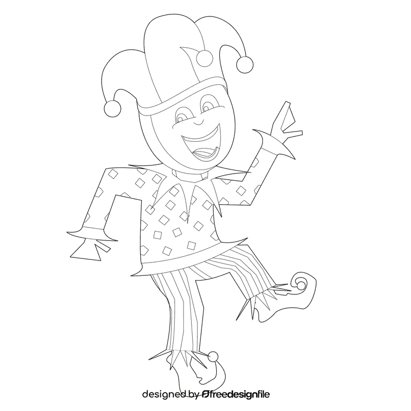 Jester in a yellow jacket black and white clipart