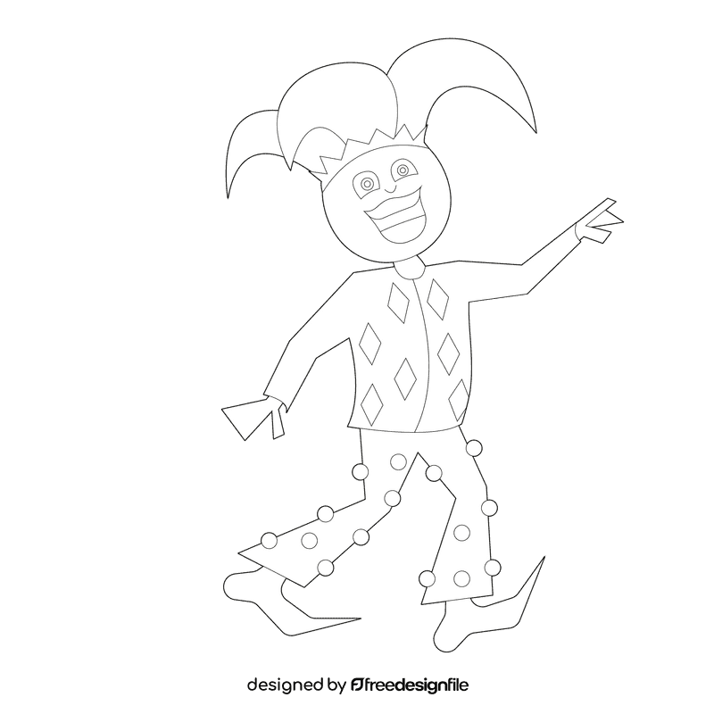 Jester in green pants black and white clipart