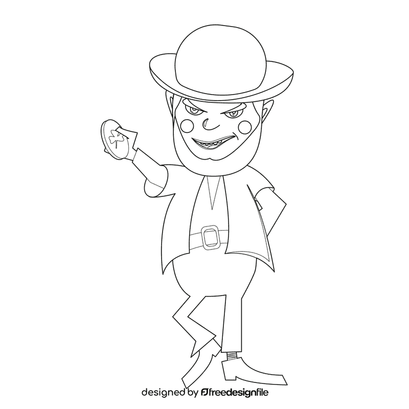 Leprechaun with a coin black and white clipart