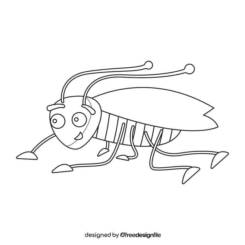 Cockroach crawling black and white clipart