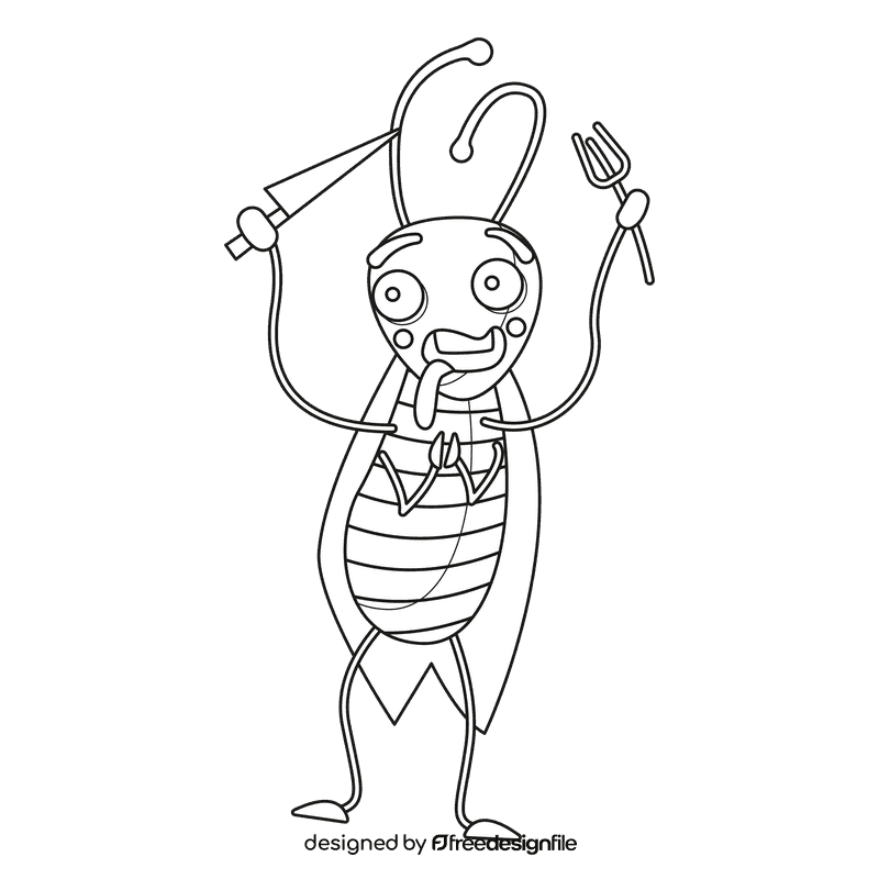 Cockroach hungry black and white clipart