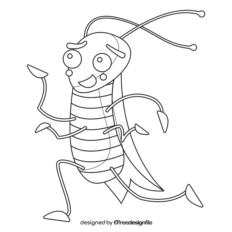 Cockroach running black and white clipart