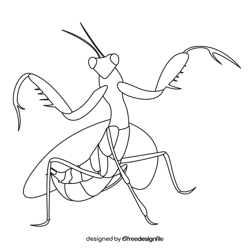 Praying mantis spread his wings black and white clipart