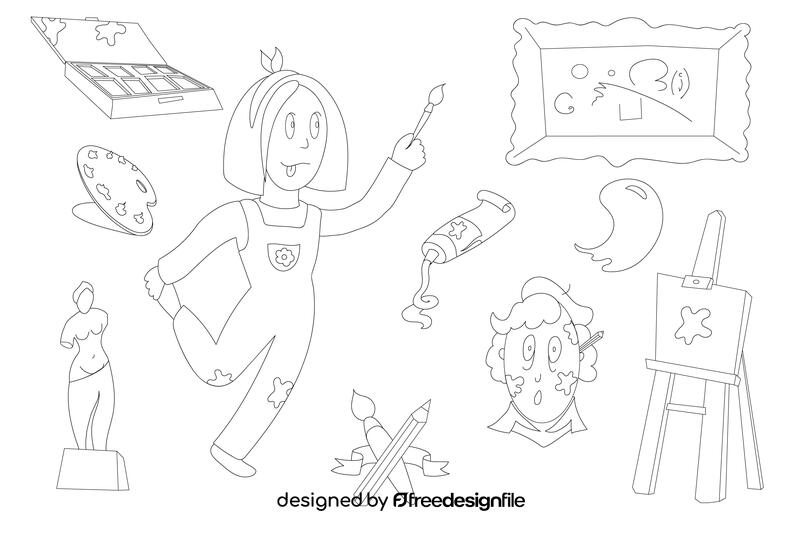Artist painter black and white vector
