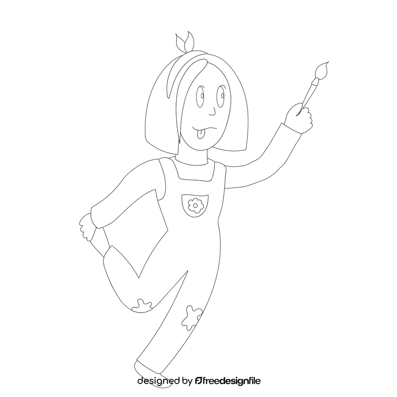 Artist Girl black and white clipart