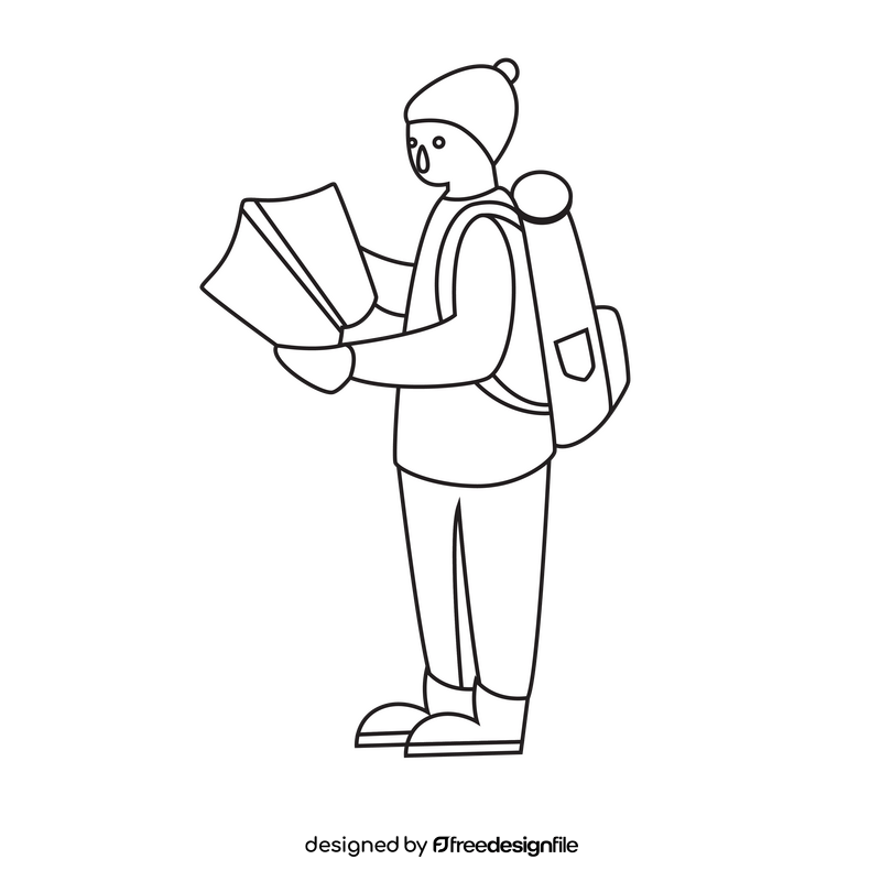 Hiking, map drawing black and white clipart