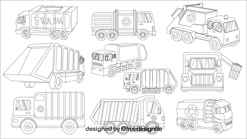 Garbage truck black and white vector