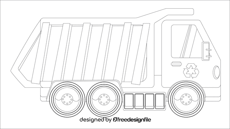 Garbage truck blue black and white clipart