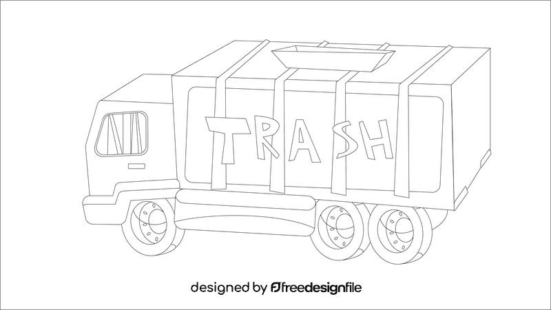 Garbage truck cartoon black and white clipart