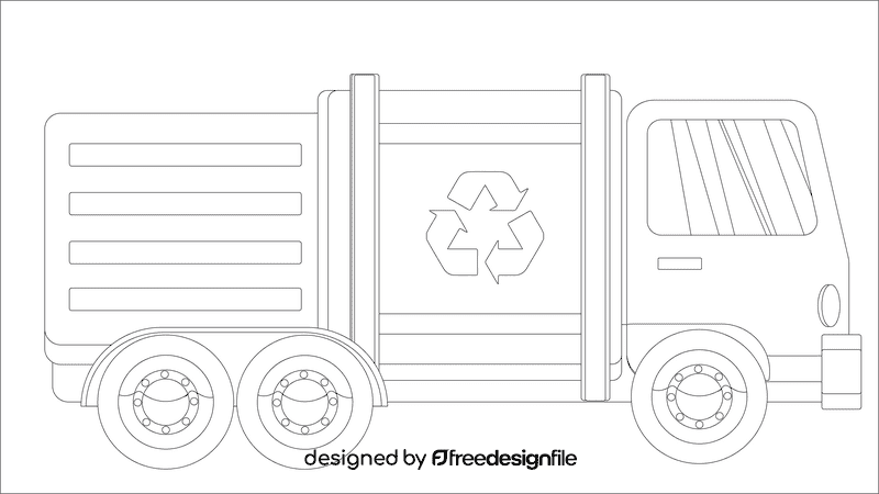 Garbage truck green black and white clipart