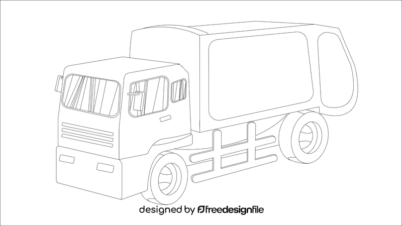Garbage truck orange black and white clipart