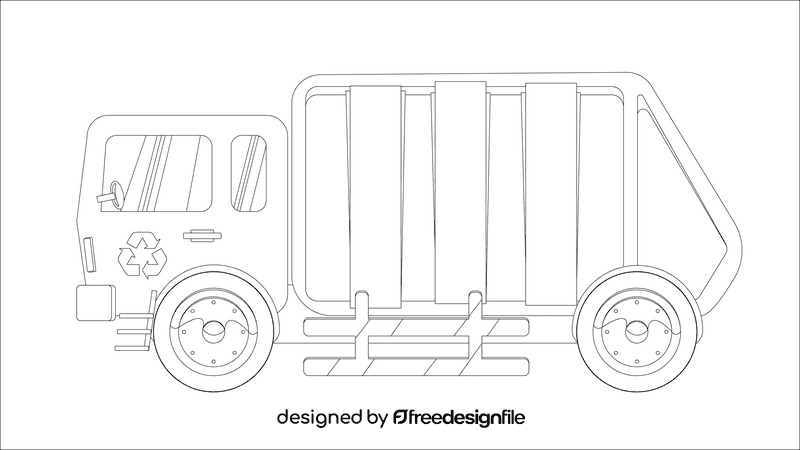 Garbage truck white black and white clipart