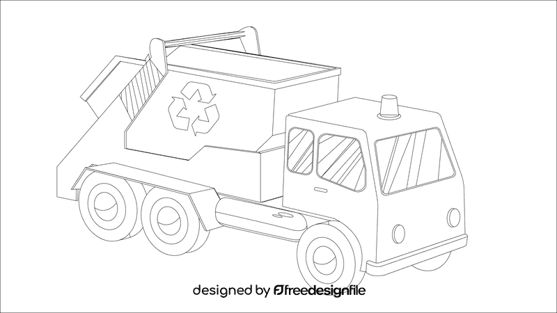 Garbage truck with container black and white clipart