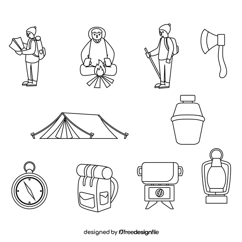 Camping hiking icons set black and white vector