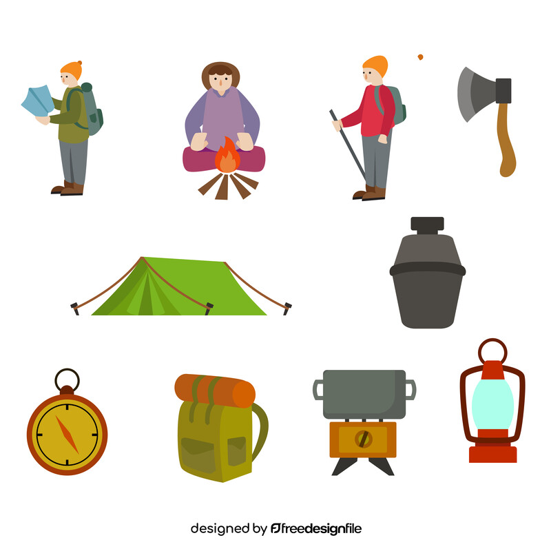 Camping hiking icons set vector