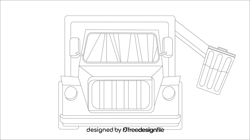 Old garbage truck black and white clipart