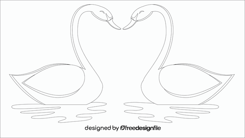 Two swans black and white clipart