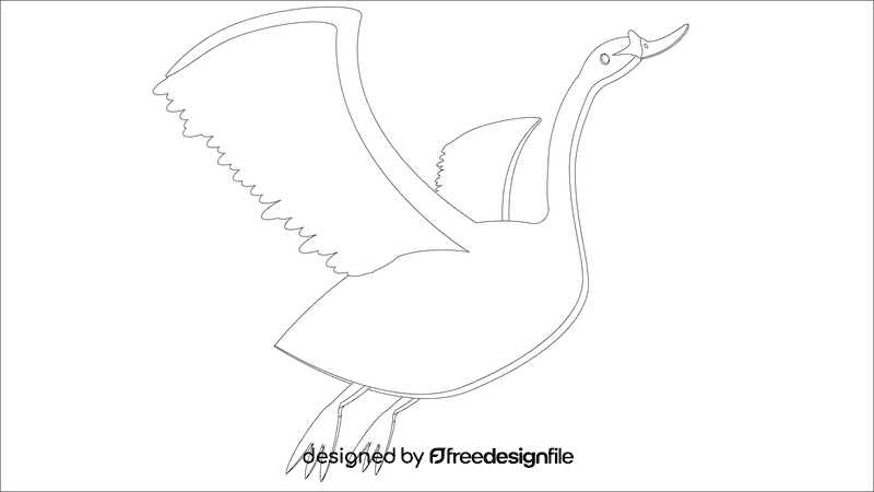 Swan flying black and white clipart