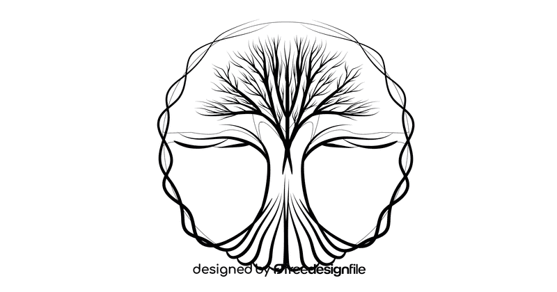 Tree of life in wreath from the root black and white clipart