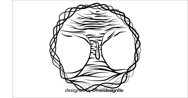Tree of life in wreath black and white clipart