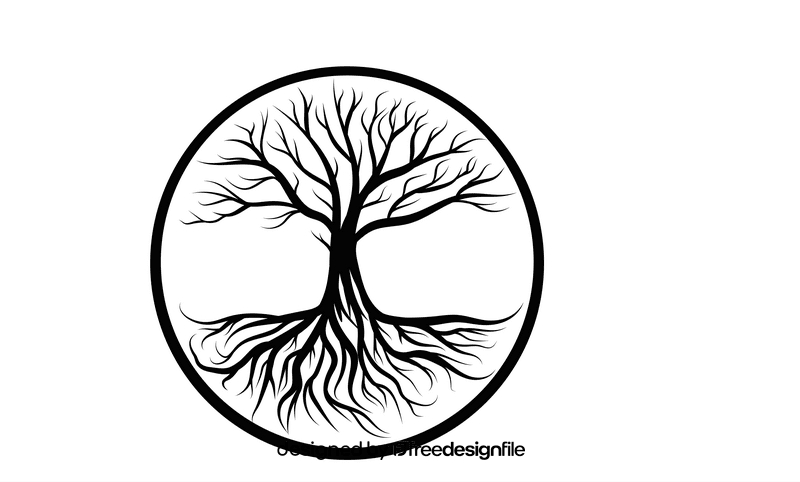 Tree of life in cricle black and white clipart