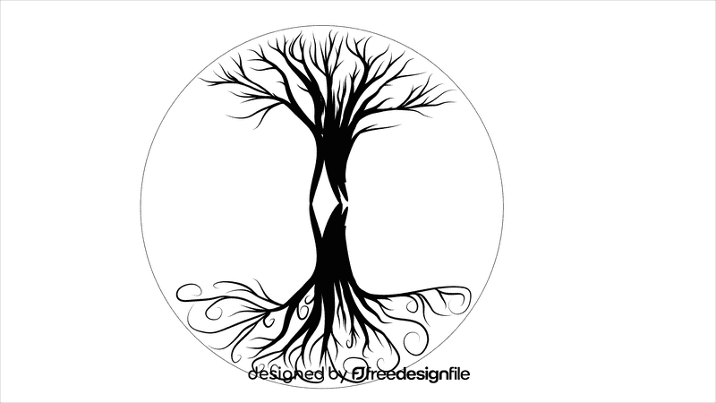 Tree of life in red cricle black and white clipart