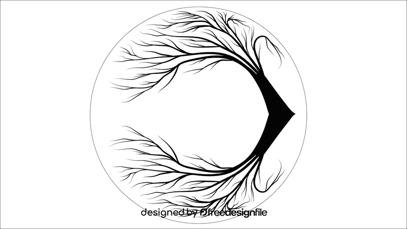 Tree of life tilted to the left black and white clipart