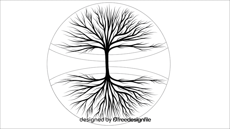 Tree of life with colored leaves and ground black and white clipart